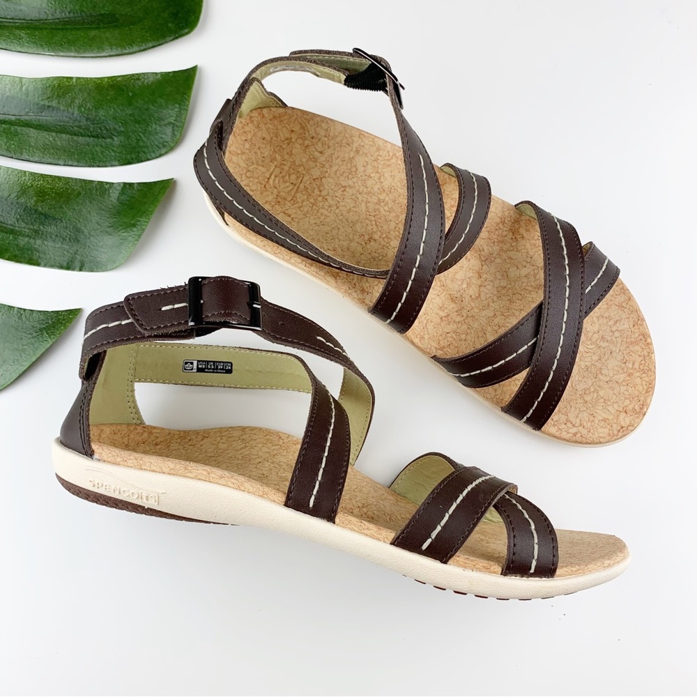 Spenco Andi Comfort Orthotic Sandals Brown Leather Strappy Buckle 8